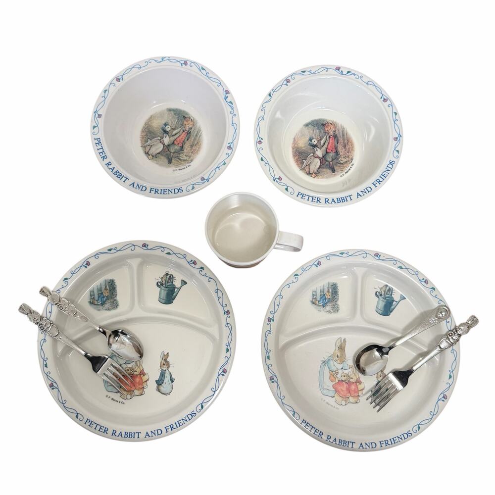 Eden Peter Rabbit Plastic Plate Dish Bowl Mug Fork Spoon Set
